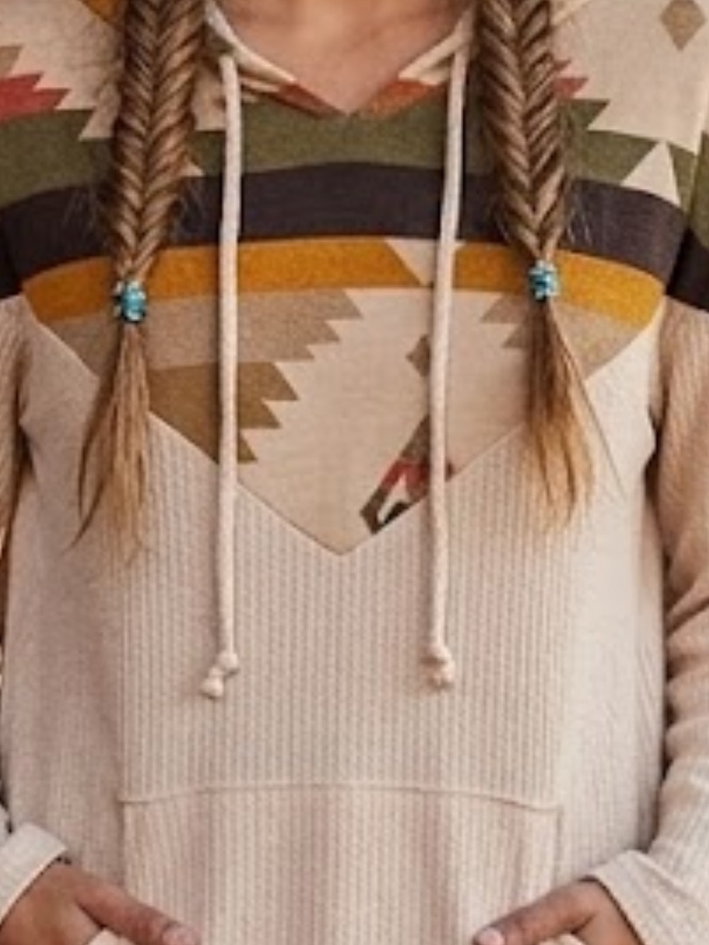 BiBi Beige Crewneck Sweater with Aztec Yoke - Picture 2 of 4